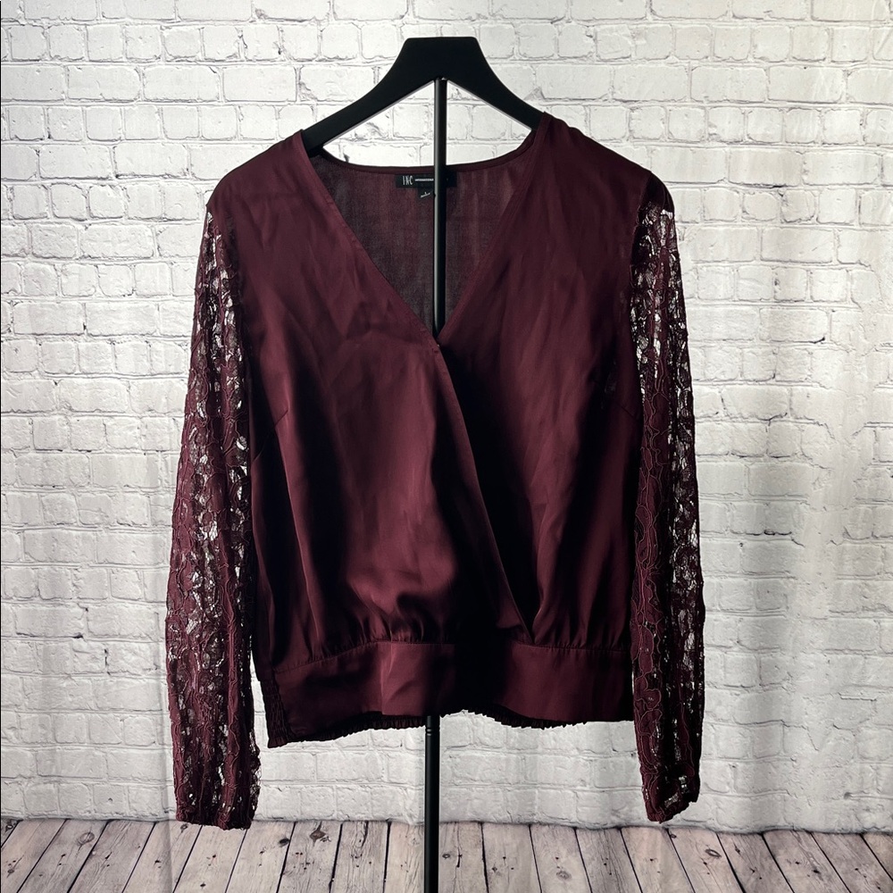 INC International Concepts Burgundy Lace Sleeve Blouse